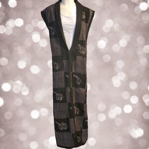 Black‎ and White Long Vest with Animal Print - Size L/XL